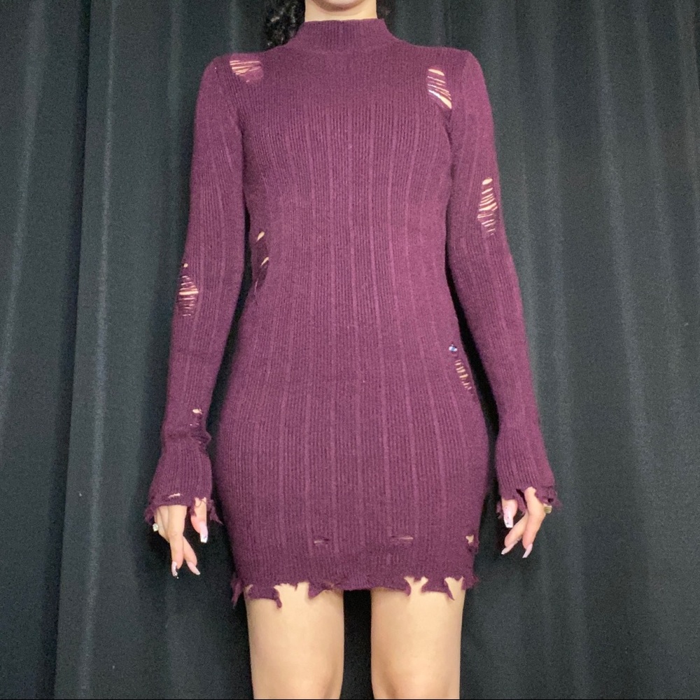 Ribbed distressed mini dress